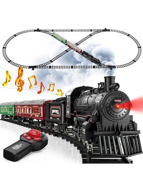 Steam Locomotive Train Set for Kids - Lights, Sounds, Carriages & Tracks